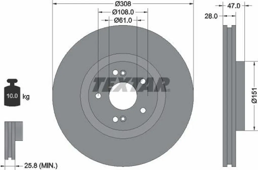 Disque de frein avant Textar pour Renault Laguna et grand Espace