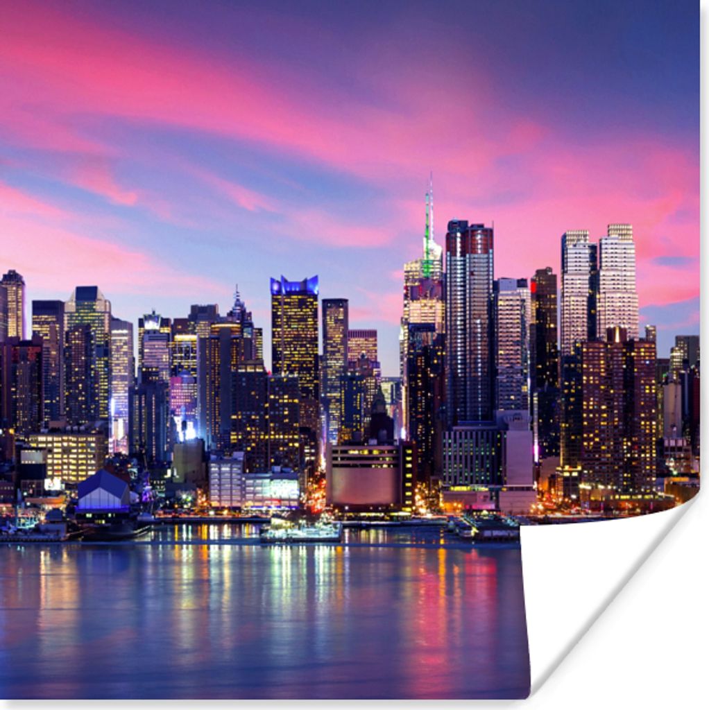 MuchoWow Poster Skyline - Wasser - Rosa - New York 50x50 cm - Wohnzimmerdekoration