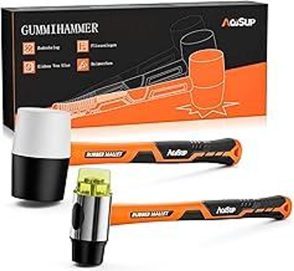 2 tlg. Gummihammer Set, Inklusive 45mm Gummihammer und 30mm Doppelseitiger Weicher Hammer, Langlebiger Schonhammer für Indoor und Outdoor - Rutsch...