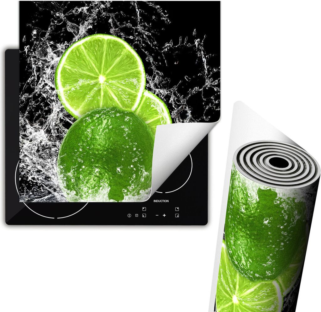 Herdabdeckplatte 60x52 cm Glaskeramikfeld Abdeckung Anti Rutsch Matte Aufrollbar, Schwarz Limette