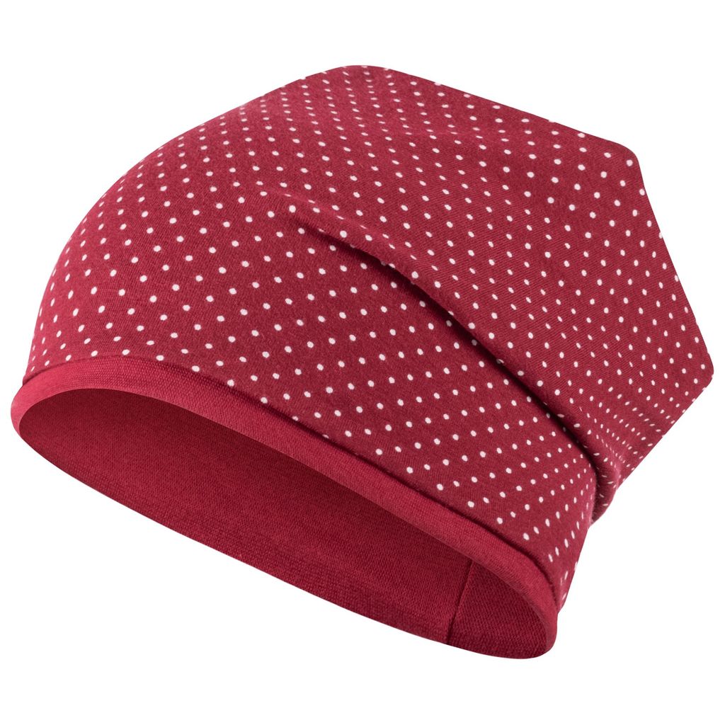 Mädchen Mütze Beanie Übergangsmütze Herzen, Punkte Allover-Print, Bordeaux-Weiß, Gr. 54-56