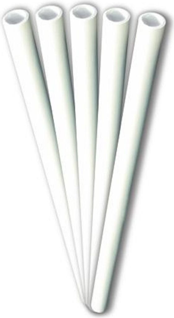 Five white tubes arranged in a fan shape against a white background.