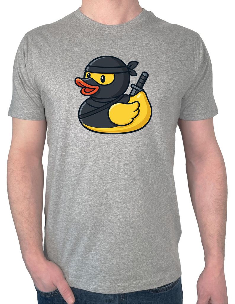 Huuraa Herren T-Shirt Quietscheente Ninja Gummiente Krieger XXL Sport Grey Bio Baumwolle Fairtrade Herrenshirt Geschenkidee