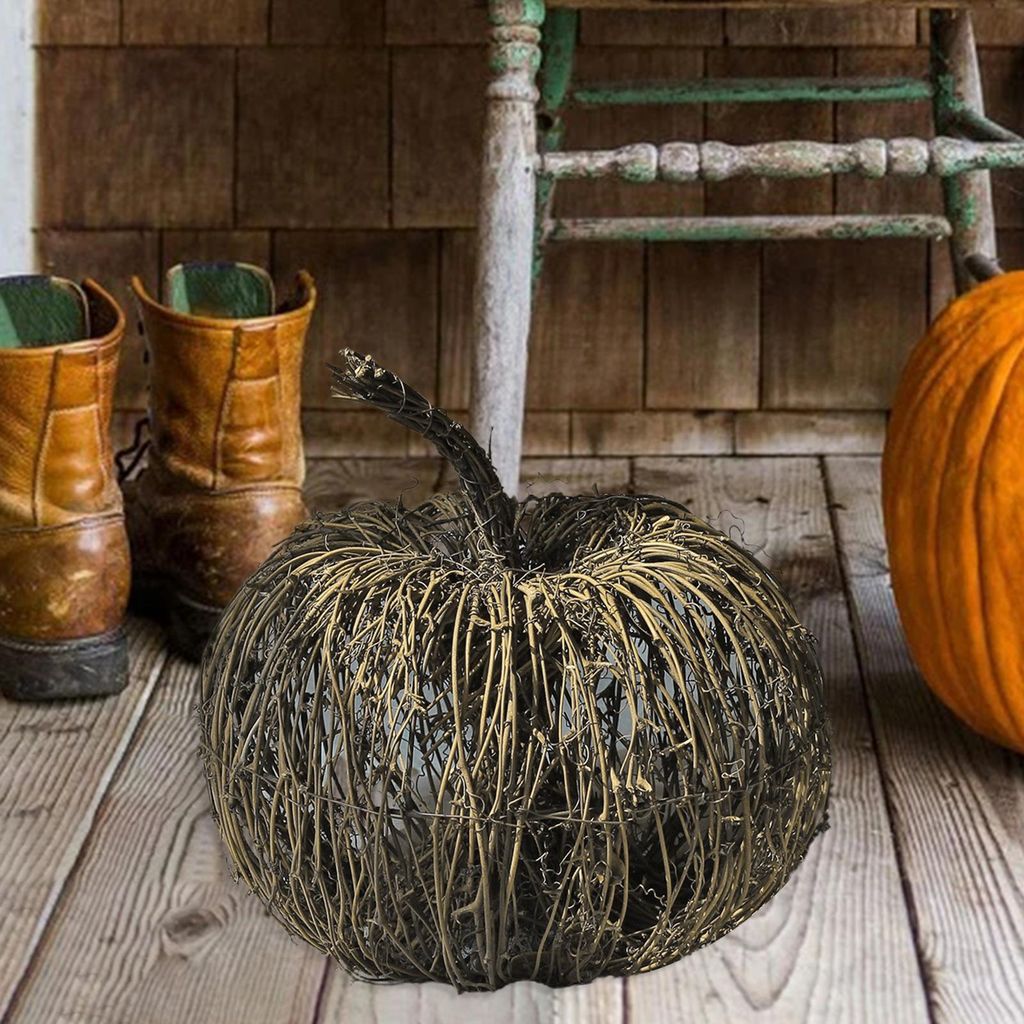 Artificial Pumpkins Rattan Woven Pumpkin Ornament Simulation Fall Harvest Pumpkins for Halloween Thanksgiving Home Decoration-20cm