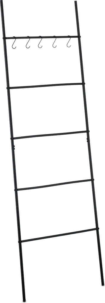 Relaxdays Scala Porta Asciugamani in Acciaio Nero | 5 Barre 178x58cm