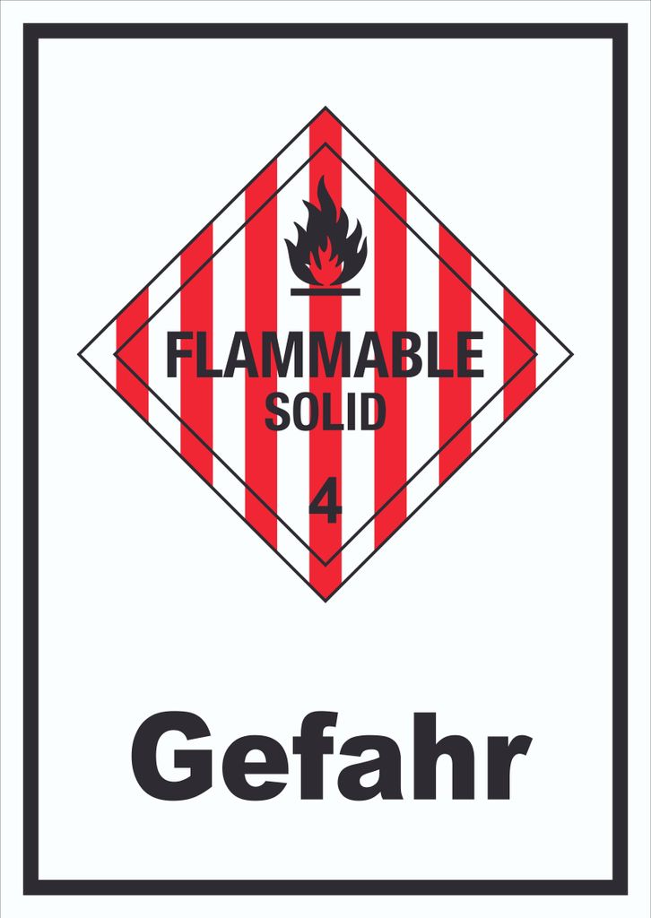 Schild Entzündbare feste Stoffe Gefahr Flammable Solid hochkant A5 Rückseite selbstklebend