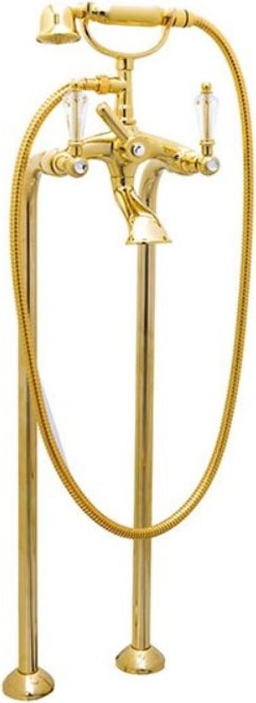 Casa Padrino Luxus Jugendstil Badewannenarmatur mit Swarovski Kristallglas Gold - Freistehende Badewannen Armatur mit Standfüßen und Handbrause -...