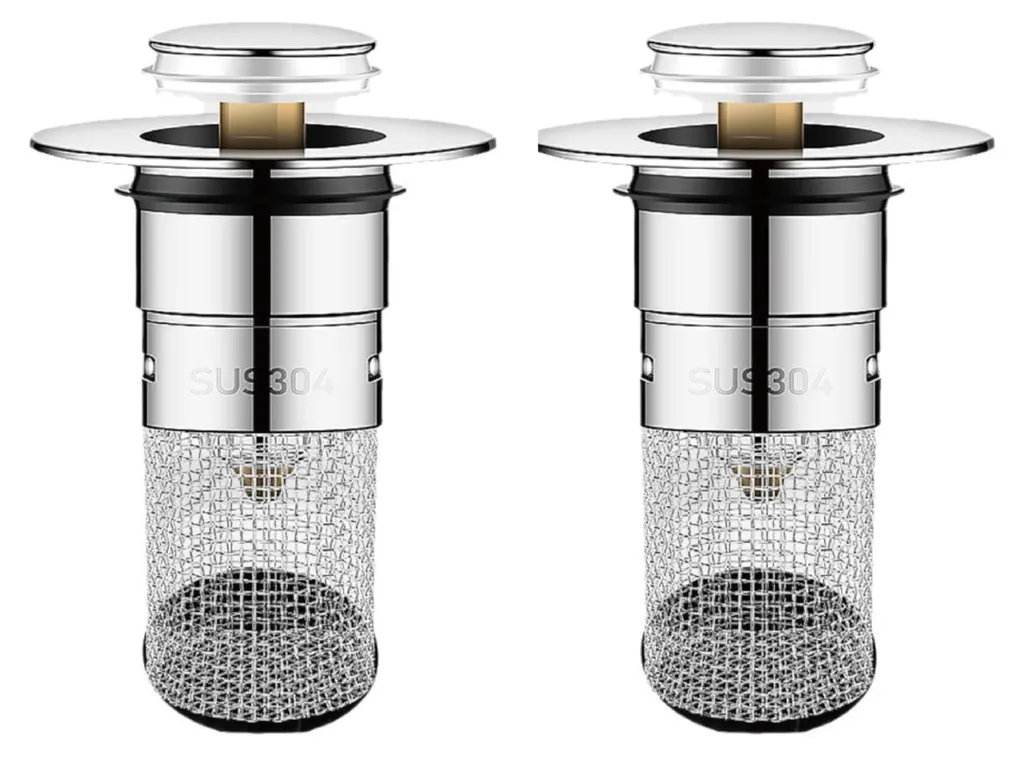 Bouchon évier en inox anti-obstruction avec panier filtre à cheveux amovible
