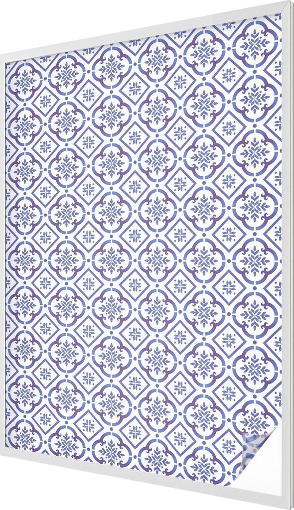 Buntglas Fensterfolie – 146x100 cm – Stained-Glass Design – blickdichte dekorative Sichtschutzfolie – selbstklebend, UV-Schutz – Blaue Fl...