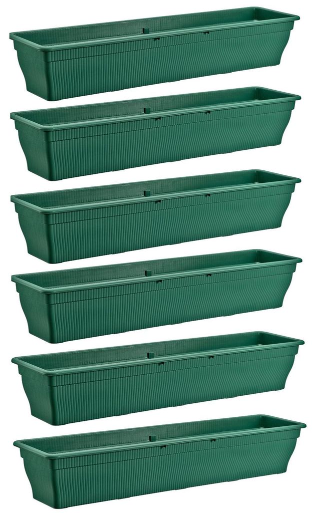 6x Balkonkasten 100cm Blumenkasten mit Wasserspeicher Grün 25 L - Blumenkästen wetterfest Pflanzkasten mit Einsatz Lange Balkonkästen für Garte...