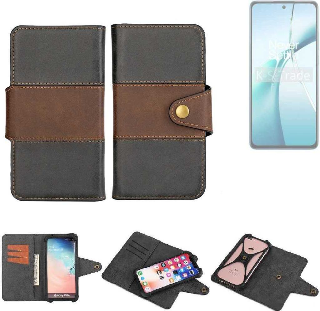 K-S-Trade Handyhülle Schutzhülle Hülle Bookstyle Wallet-Case kompatibel mit OnePlus Nord CE4 Lite 5G Bumper Rundumschutz schwarz-braun 1x