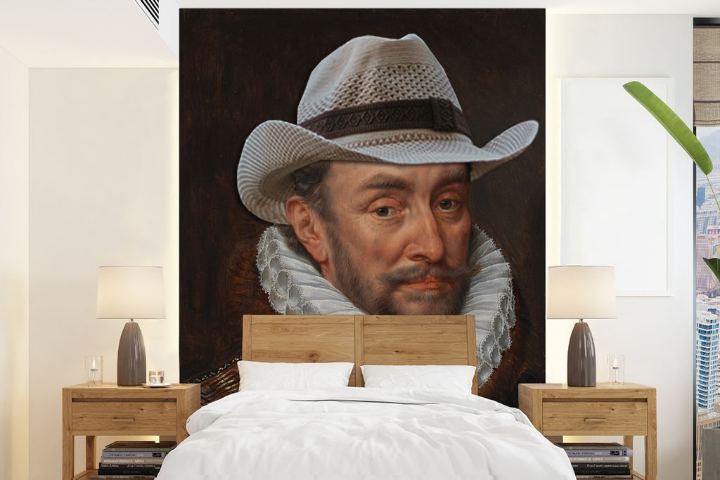 MuchoWow Fototapete für Wohnzimmer oder Schlafzimmer Wandtapete Vinyl Motivtapete Wilhelm von Oranien - Adriaen Thomasz - Cowboyhut - 165x220 cm...