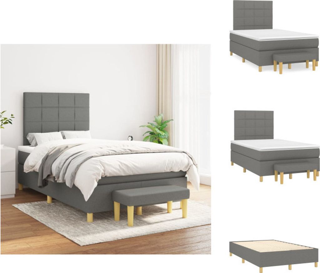 vidaXL Boxspringbett mit Matratze Dunkelgrau 120x200 cm Stoff - Betten & Bettgestelle