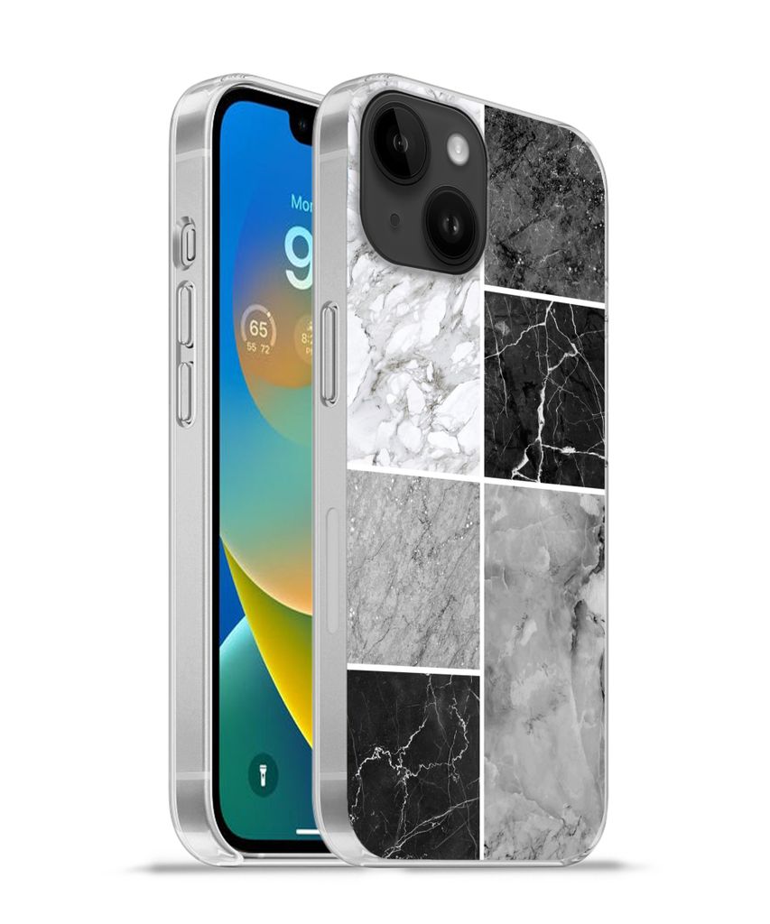MuchoWow Handyhülle Schutzhülle Hülle für Apple iPhone 14 - Softcase Marmor - Schwarz - Weiß Silikon Softcase Handy Hülle - Mobiltelefonhülle