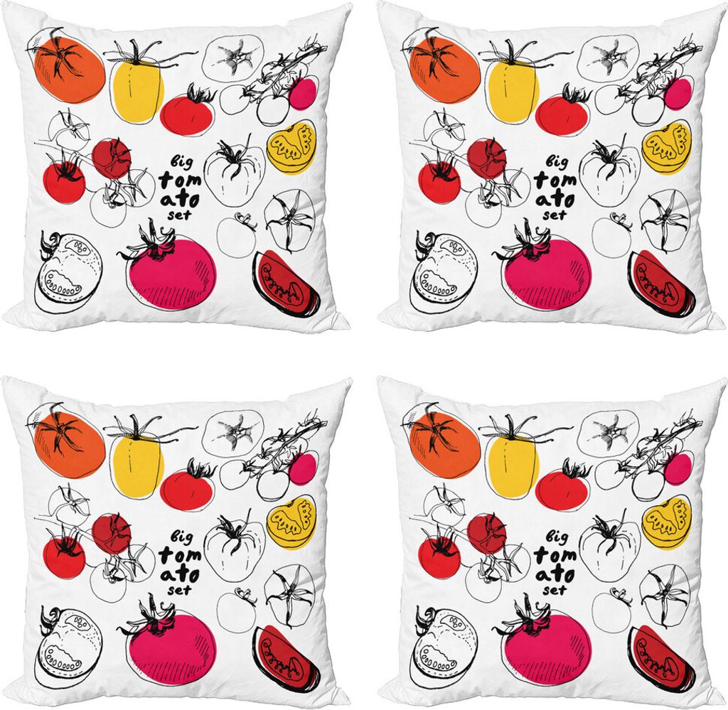 ABAKUHAUS Essen Kissenbezug Set (4 Stück), Vivid Skizzieren Tomaten, Moderner Doppelseitiger Digitaldruck, 40 cm x 40 cm, Mehrfarbig