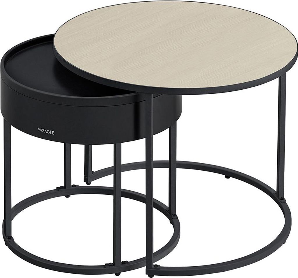 Runde Couchtische, 2er-Set, naturbeige-tintenschwarz