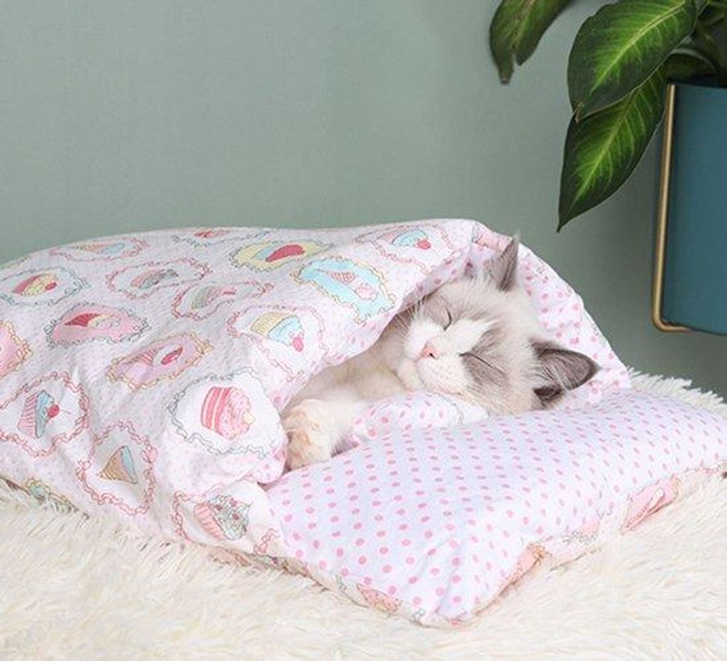 Kuschelbett für Hunde und Katzen, selbstwärmendes Tierbett, Tiermatratze mit Kissen, bequemes Grotbett für Haustiere, warmes Tierbett für Herbs...