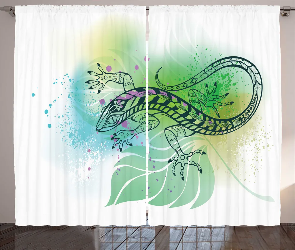 Rideaux Universels à Boucles et Crochets Motif Lézard Rustique 280x225