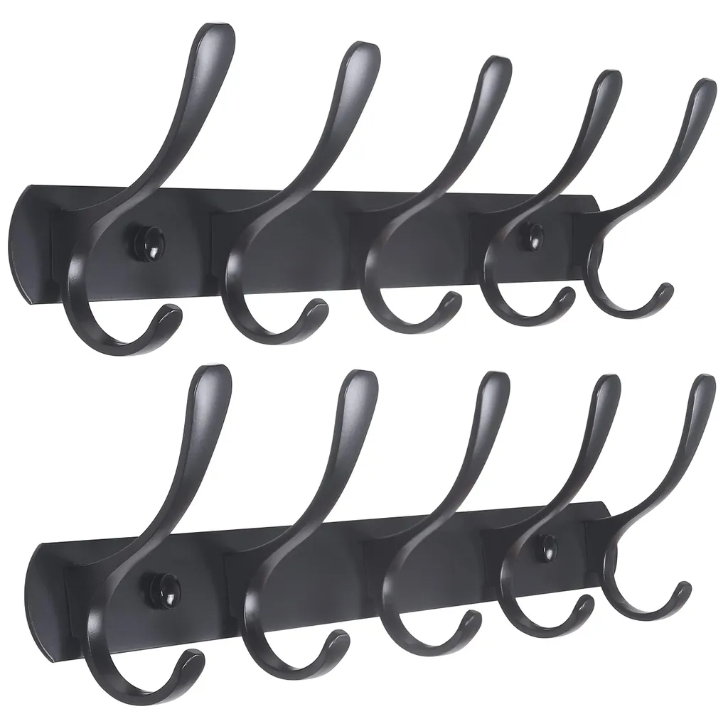 Porte-manteau robuste en métal noir à 5 crochets, pack de 2 unités