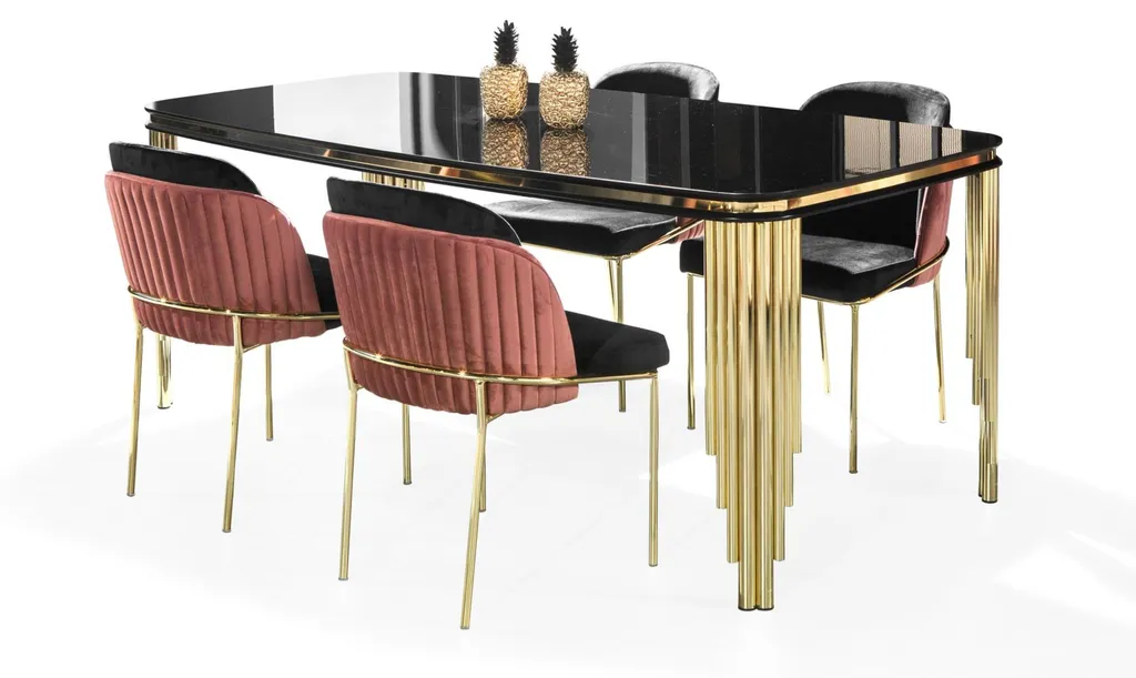 Chaise de salle à manger rose et noir - Fauteuil de table moderne chic - 5