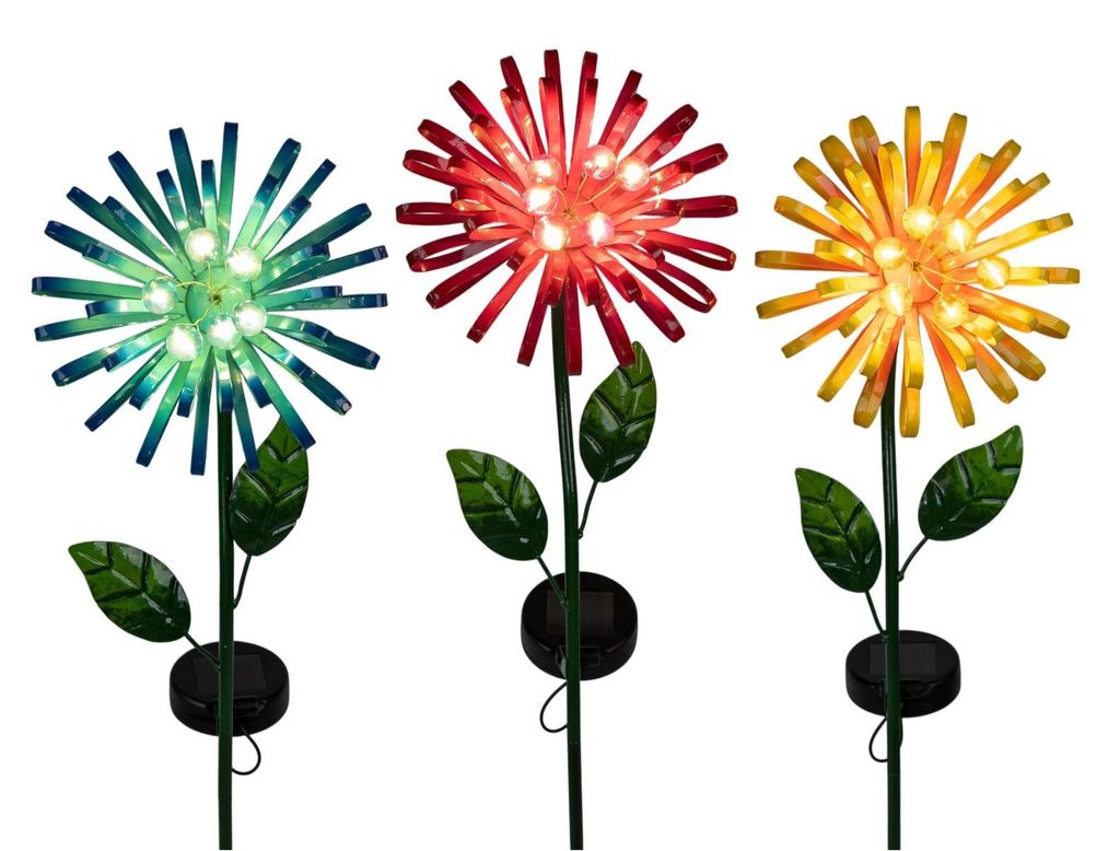 formano 3er Set Solar Gartenstecker LED Blume Solarleuchte Metall Gartenstecker