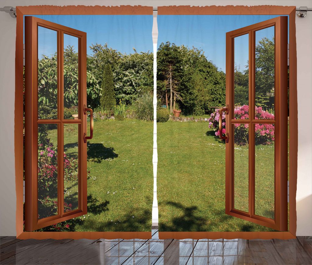 ABAKUHAUS Tropisch Rustikaler Vorhang, Fenster zum Hinterhof Frische, Wohnzimmer Universalband Gardinen mit Schlaufen und Haken, 280 x 245 cm, Oliv...