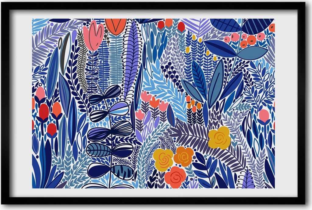 Bild 60x40 MDF-Rahmen, Wandkunst Blumenmuster