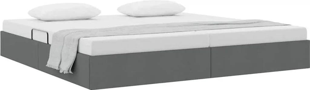 Lit coffre double 200x200 cm avec tête de lit en tissu gris anthracite