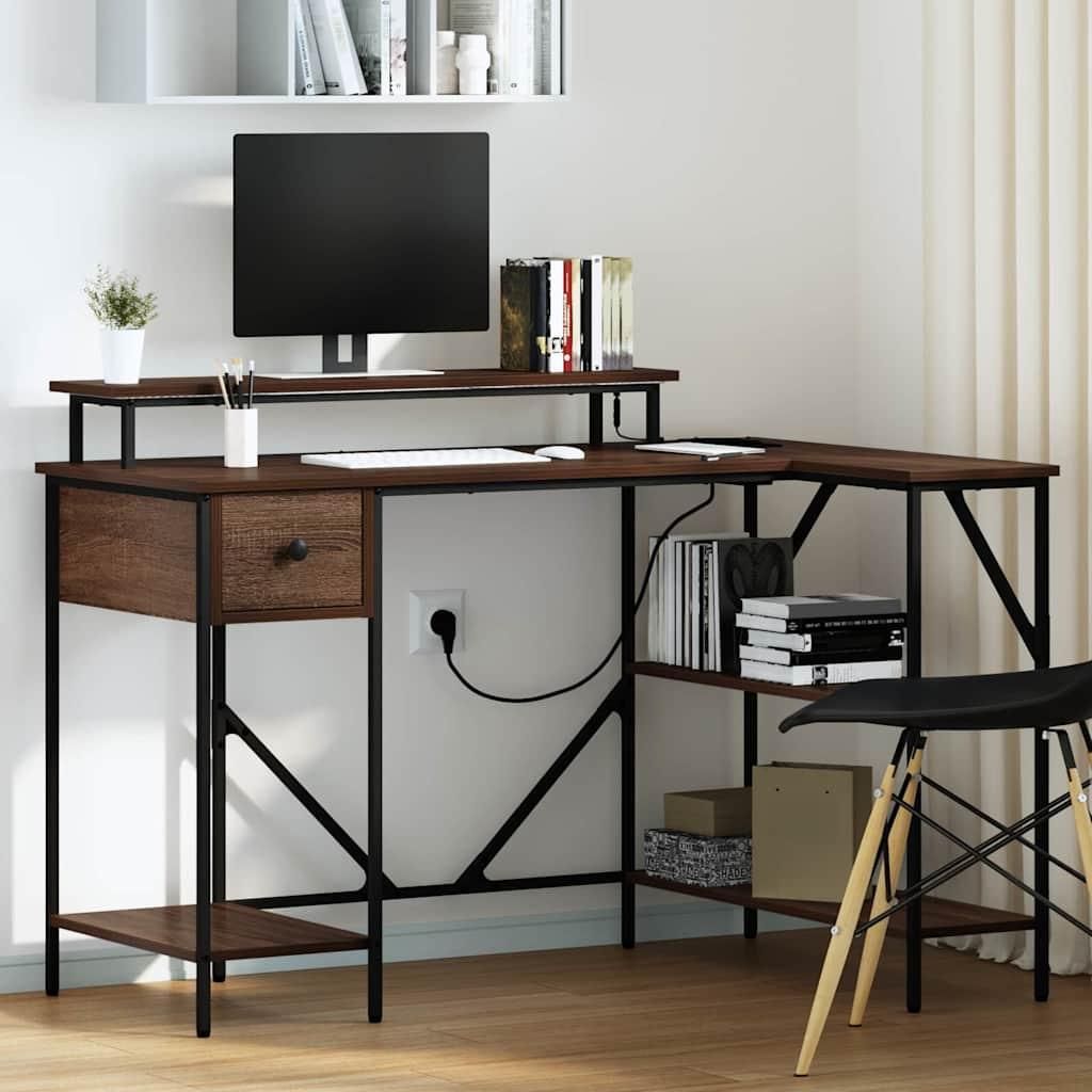 "WINTER SALE"Schreibtisch - elegantes Design - Computertisch/Bürotisch - mit Regal Braun Eichen-Optik 120x79x86,5cm Promotion816662 - Schreibtische