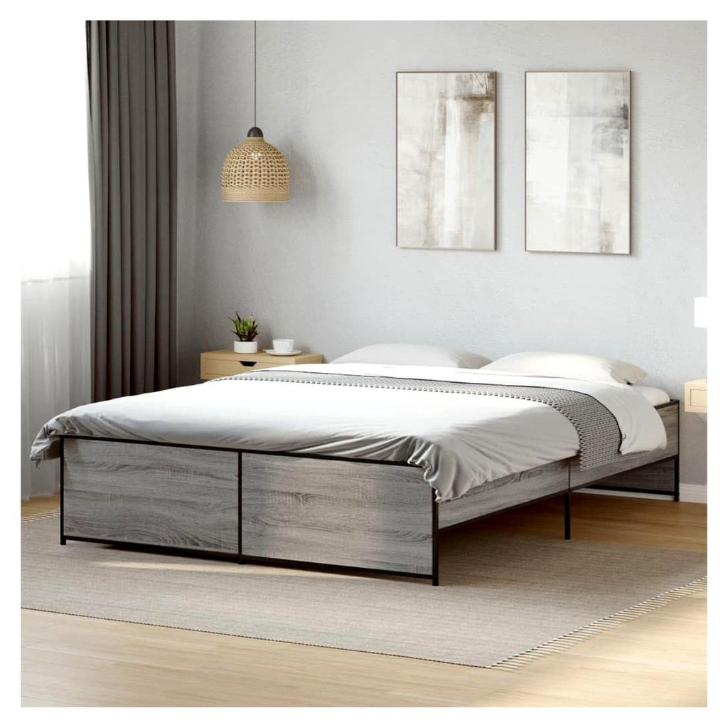 Bettgestell Grau Sonoma 140x200 cm aus Holzwerkstoff und Metall
