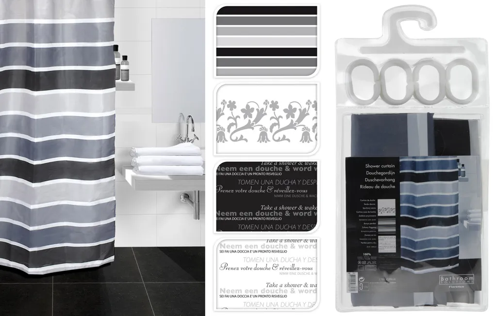 Rideau de douche 180x180cm anti-moisissure avec œillets métalliques inox