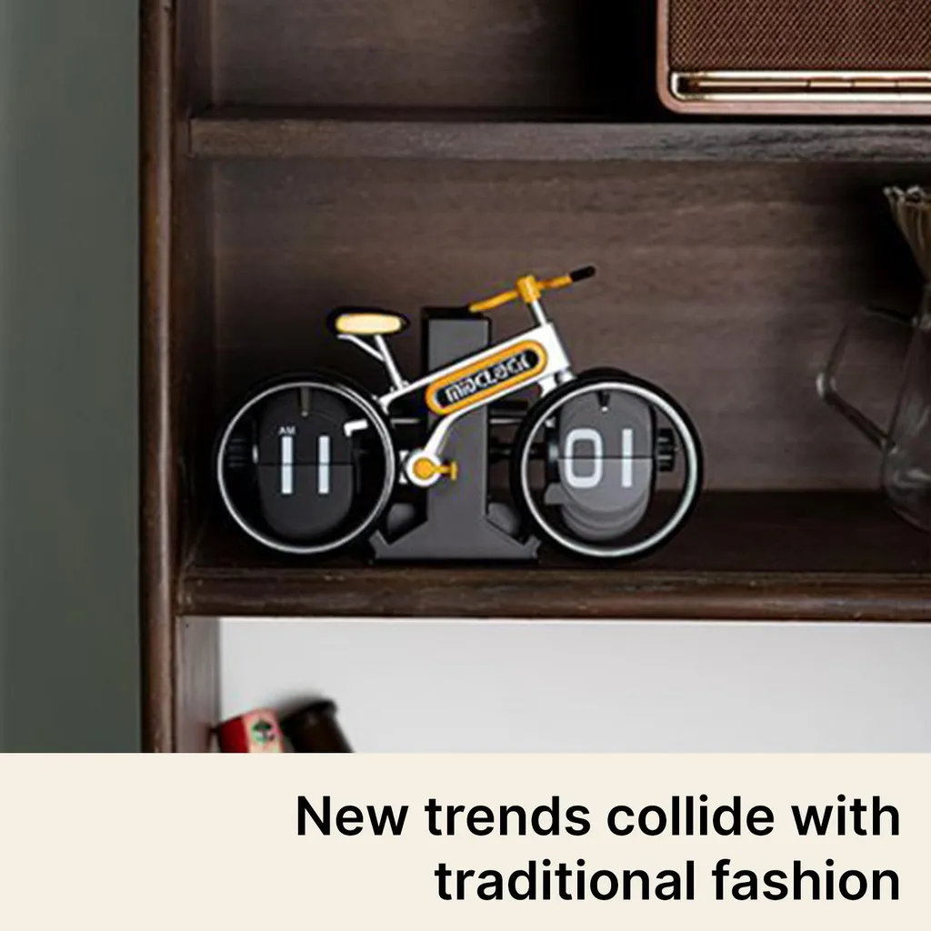Horloge Flip Clock Vélo - Pendule Mécanique Vintage Noire en Métal