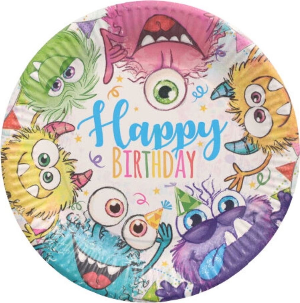 Papstar Pappteller rund 23cm Happy Birthday Funny Monsters 10 Stück