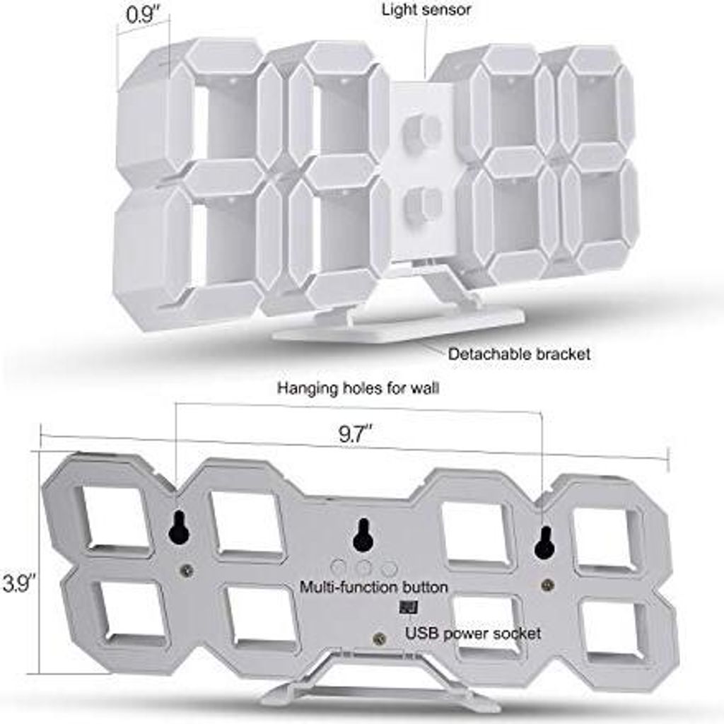 EDUP HOME 3D -Uhr LED Digitalem Wandtisch Dimmbarer Alarm 12/24 Stunden Datum Temperaturanzeige Schleife Snooze -Funktion Helligkeit Kalender 25