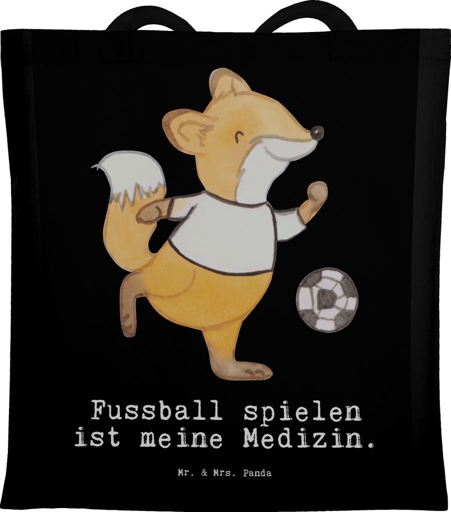 Mr. & Mrs. Panda Tote Bag Fuchs Fußball spielen - Schwarz - Geschenk, Tasche, Fußballer, Bolzplatz, Bolzen, Beutel, Soccer, Shopping, Jutebeutel,...