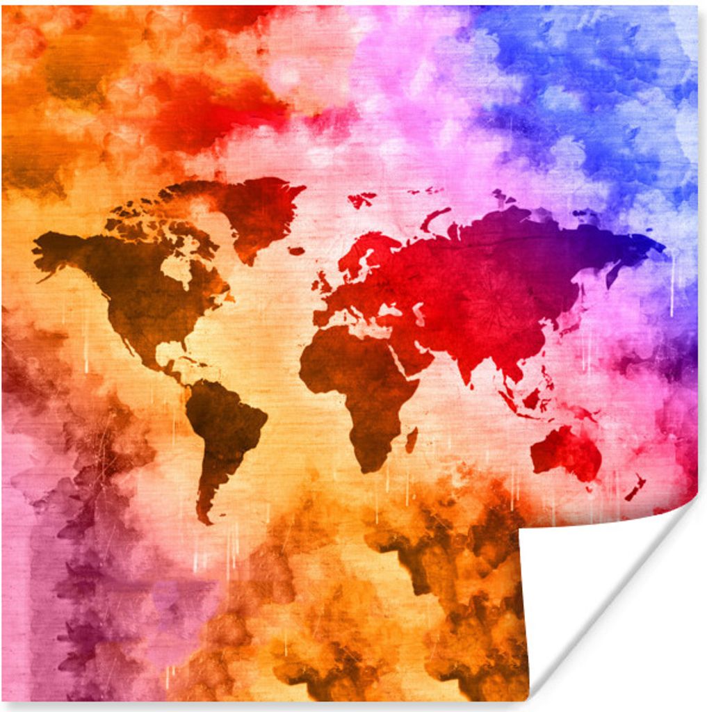 MuchoWow Poster Weltkarte - Farben - Rauch 75x75 cm - Wand Dekoration