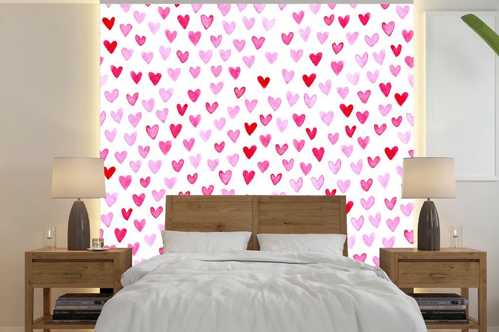 MuchoWow Fototapete für Wohnzimmer oder Schlafzimmer Wandtapete Vinyl Motivtapete Eine Illustration einer Karte zum Valentinstag mit Herzen - 22...