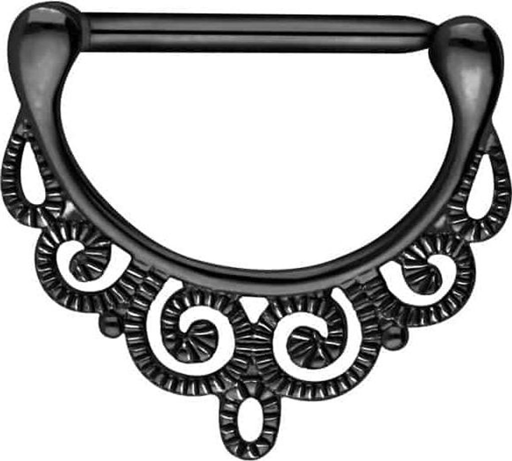 Brustwarzenpiercing, Chirurgenstahl Nippelpiercing Clicker ORIENTALISCHES DESIGN Schwarz Stablänge: 14mm