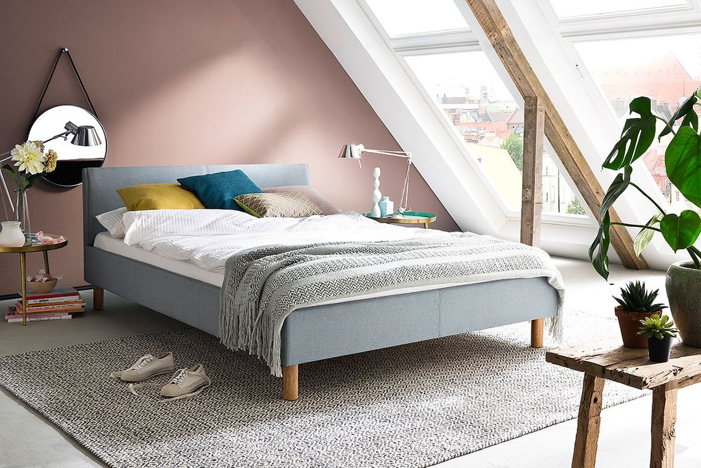 Meise Möbel Polsterbett Lena - Größen und Farbe wählbar, Größe:120x200 cm, Stoffe:Stoff eisblau