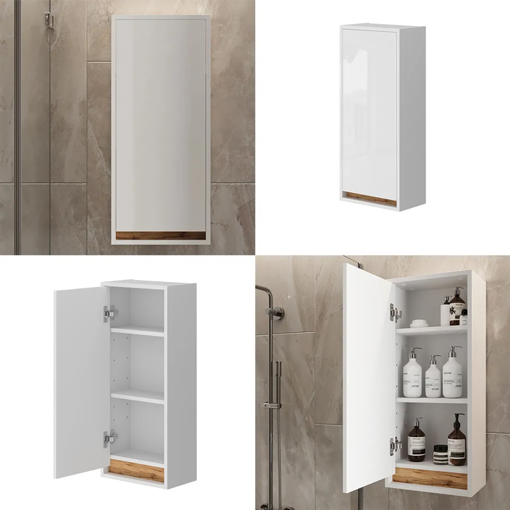 Meuble de rangement bas Vicco Detmold avec porte Blanc et Chêne Doré - 8