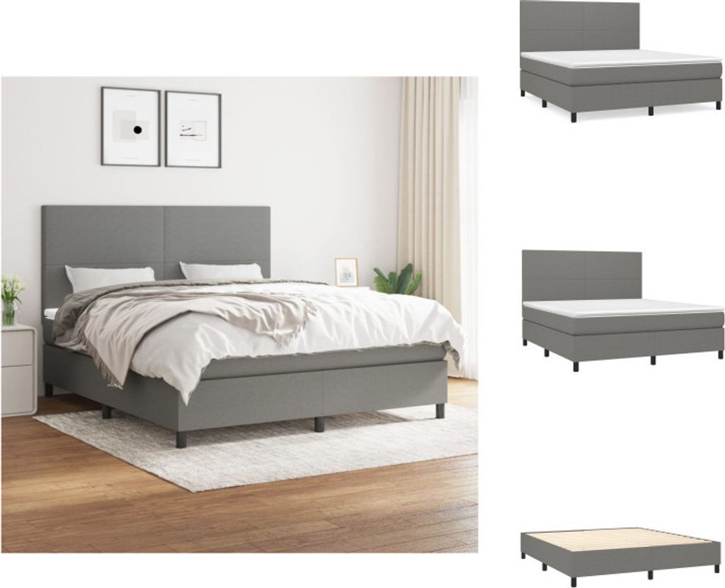 vidaXL Boxspringbett mit Matratze Dunkelgrau 180x200 cm Stoff - Betten & Bettgestelle