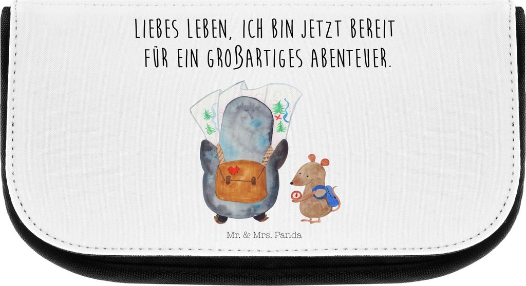 Mr. & Mrs. Panda Kulturtasche Pinguin & Maus Wanderer - Weiß - Geschenk, kosmetiktasche klein, Wandern, kosmetiktäschchen, Make-up Organizer, Was...