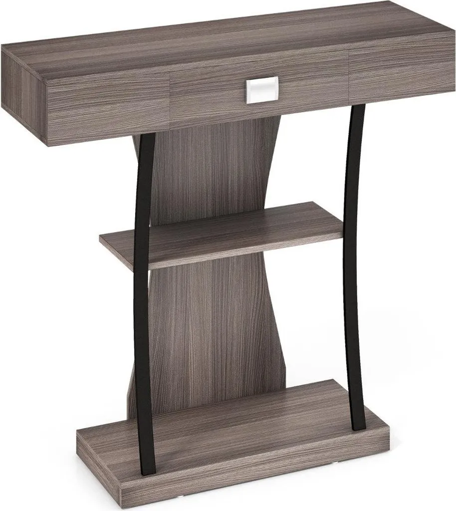 Consolle in legno con cassetti e struttura in metallo e 2 ripiani e antiribaltamento grigio