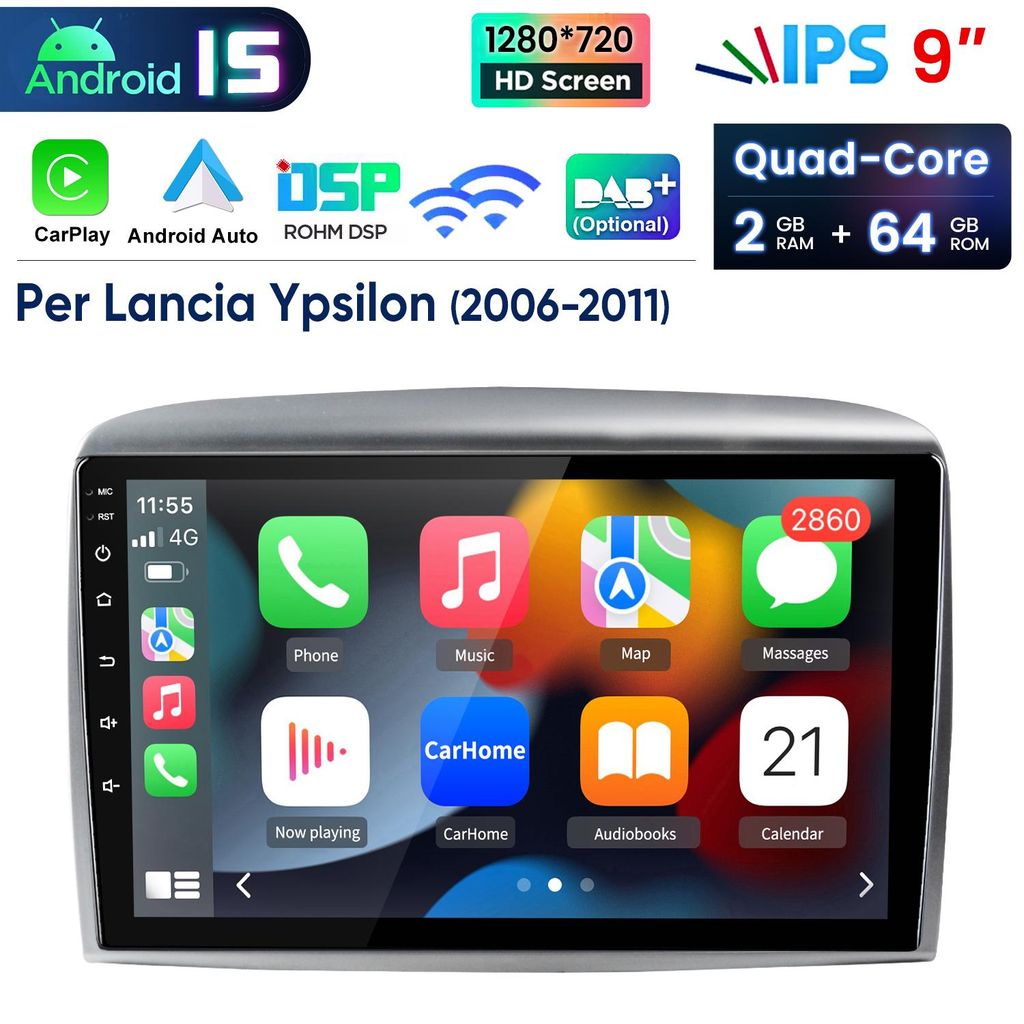 Autoradio 9 pollici con Android 15 e CarPlay per Lancia Immagine del prodotto 