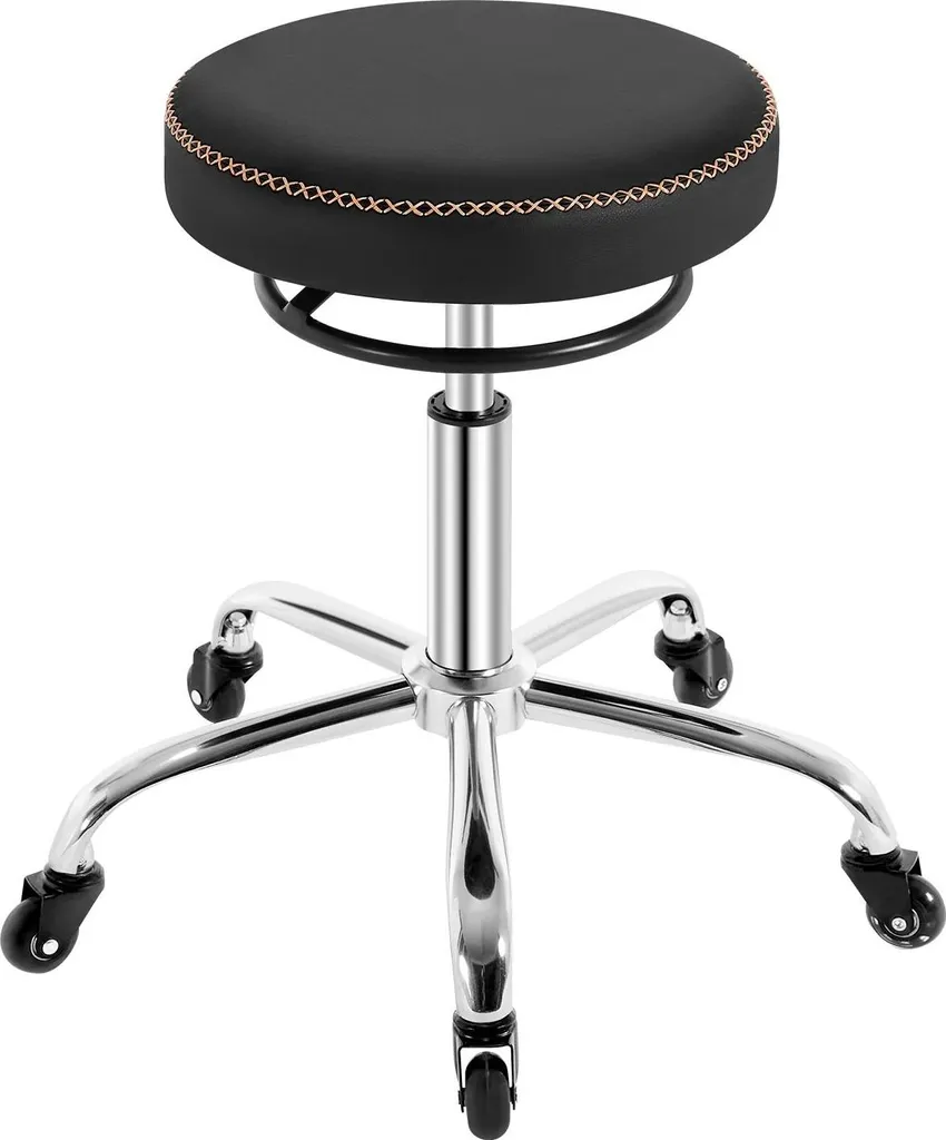 Sgabello Roll Nero Regolabile: Design Girevole 360° per Ufficio e SPA