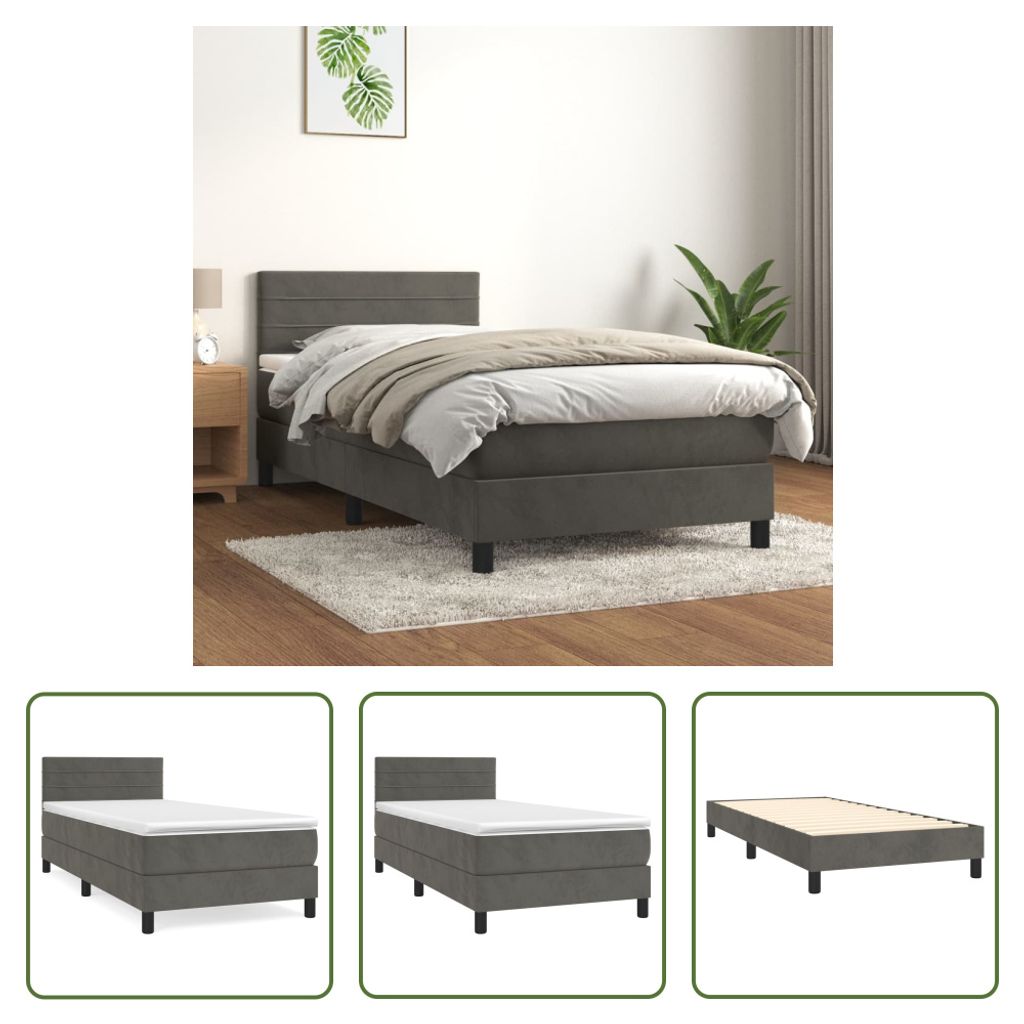 The Living Store Boxspringbett mit Matratze Dunkelgrau 80x200 cm Samt