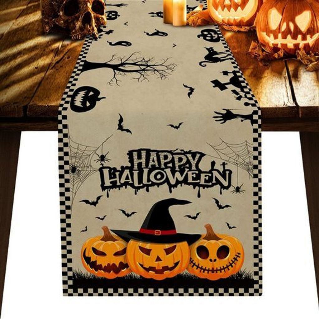 Tischdecke Halloween-Tischläufer, Halloween-Dekorationen, Vintage-Hintergrund, Herbst-Heimdekoration für Küche, Esstisch, LXM10464, 13*70 Zoll