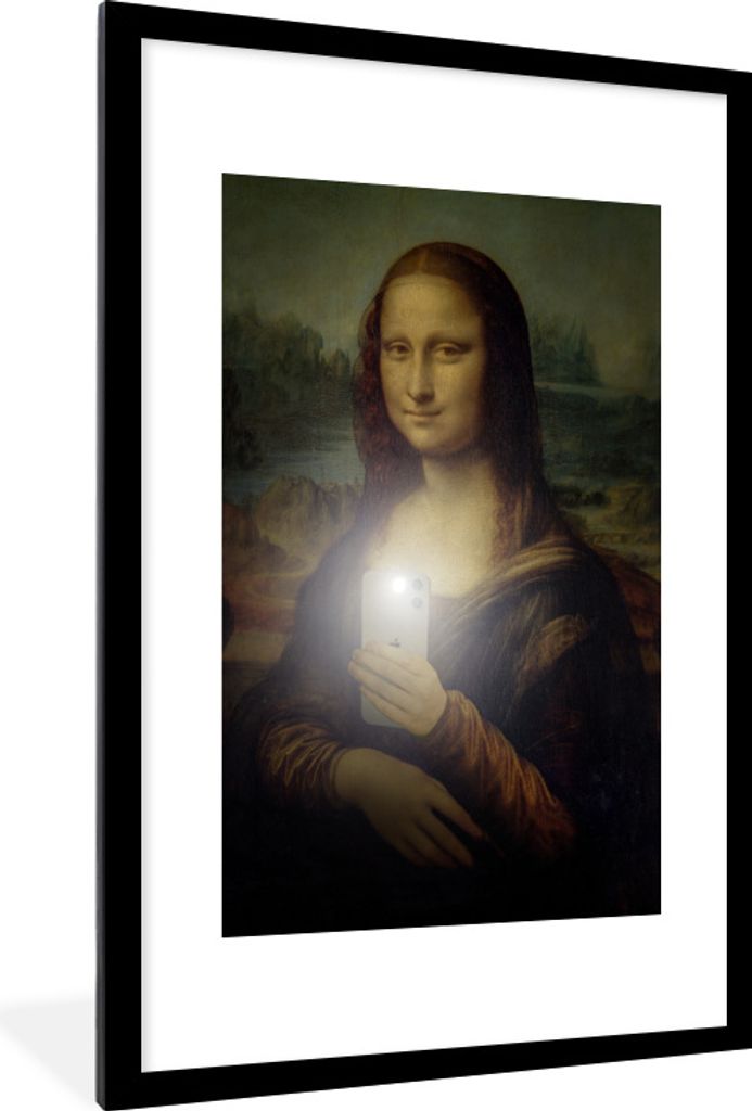 MuchoWow Gerahmtes Poster Mona Lisa - Telefon - Da Vinci 60x90 cm - Poster mit Schwarzem Bilderrahmen Wandposter Rahmen Foto Bilder - Dekoration ...