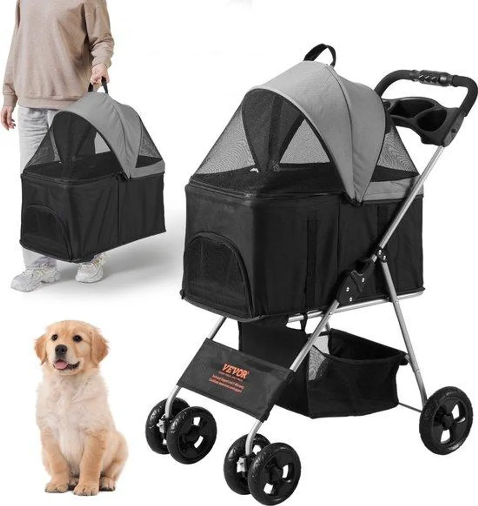 Poussette transport chien de 16 kg pliable avec châssis aluminium