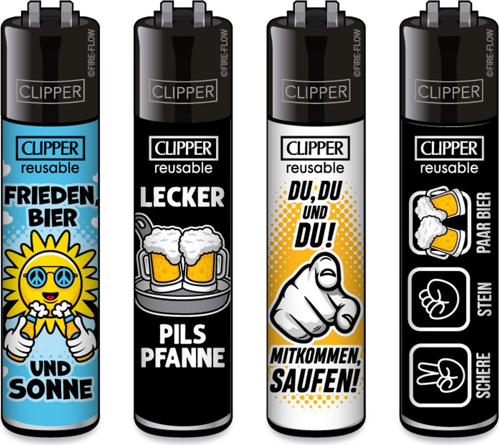 Clipper® Feuerzeuge 4er Set: Bier Slogan